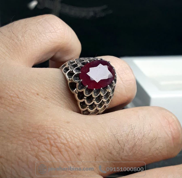 انگشتر یاقوت سرخ نقره مردانه خوش رنگ _کد:35634