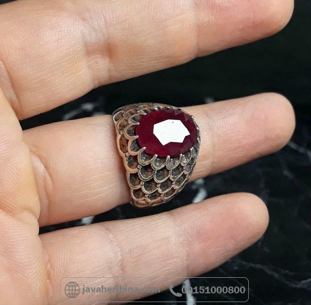 انگشتر یاقوت سرخ نقره مردانه خوش رنگ _کد:35634