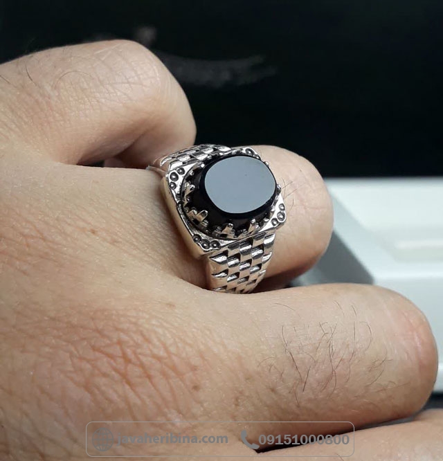 انگشتر عقیق یمنی جزع نقره مردانه طرح رولکسی _کد:35635