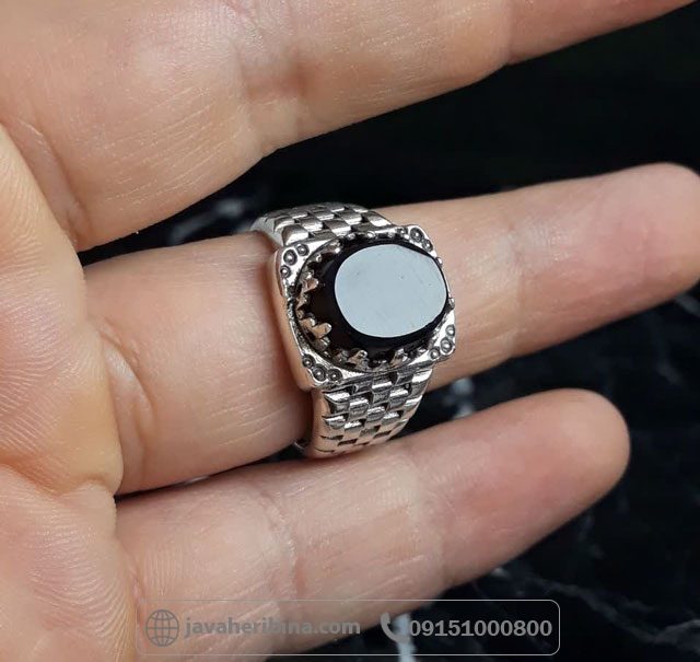 انگشتر عقیق یمنی جزع نقره مردانه طرح رولکسی _کد:35635