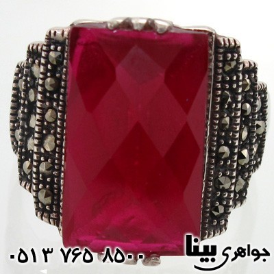 انگشتر یاقوت سرخ وحدید پلکانی درشت زنانه