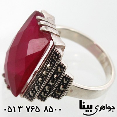 انگشتر یاقوت سرخ وحدید پلکانی درشت زنانه