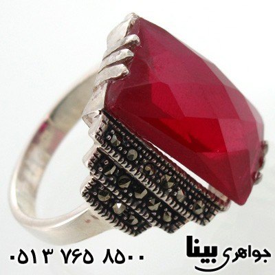 انگشتر یاقوت سرخ وحدید پلکانی درشت زنانه