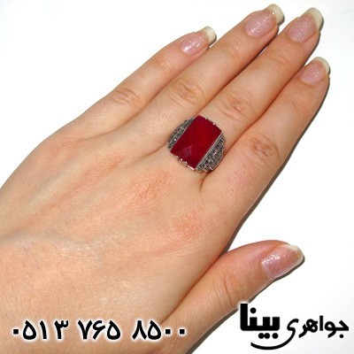 انگشتر یاقوت سرخ وحدید پلکانی درشت زنانه