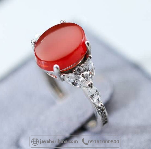 انگشتر عقیق یمنی سرخ نقره زنانه رودیوم _کد:35657