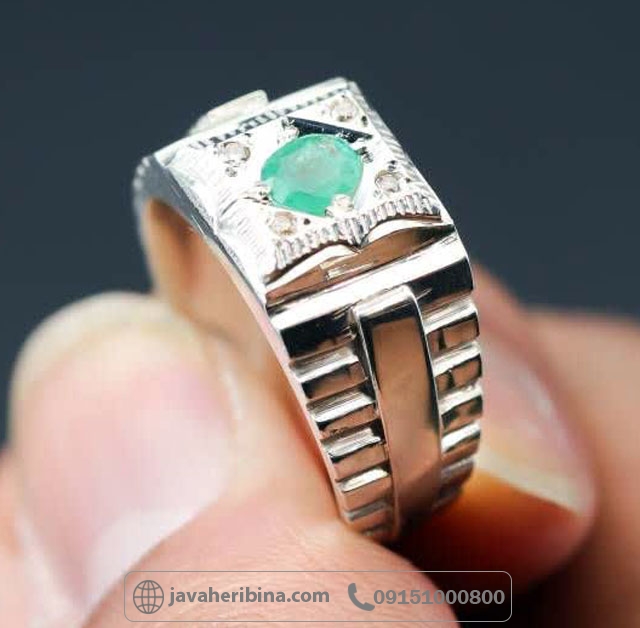انگشتر زمرد زامبیا با مخراج الماس و رکاب رولکسی _کد:35664