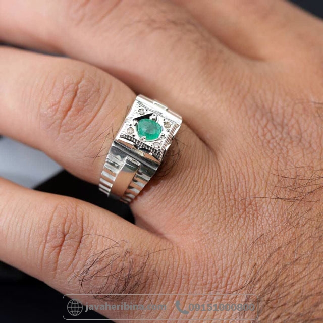 انگشتر زمرد زامبیا با مخراج الماس و رکاب رولکسی _کد:35664