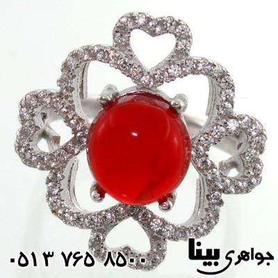 انگشتر عقیق یمنی دایره ای طرح قلب زنانه