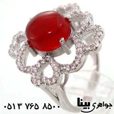 انگشتر عقیق یمنی دایره ای طرح قلب زنانه