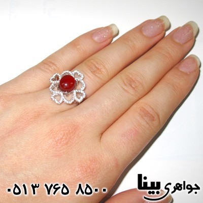 انگشتر عقیق یمنی دایره ای طرح قلب زنانه