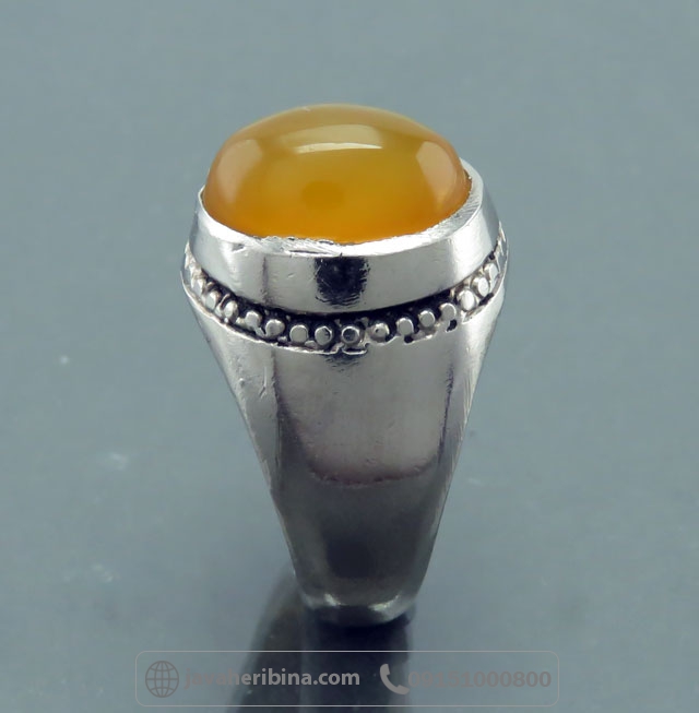 انگشتر عقیق آبدار  برنز با روکش آب نقره _کد:35684