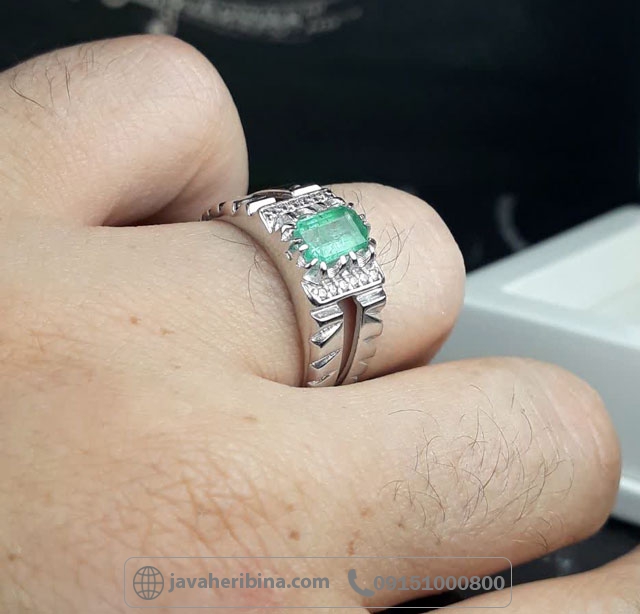 انگشتر زمرد زامبیا نقره مردانه با روکش روردیوم _کد:35695