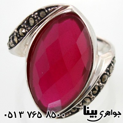 انگشتر یاقوت سرخ و حدید لوزی درشت زنانه