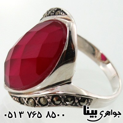 انگشتر یاقوت سرخ و حدید لوزی درشت زنانه