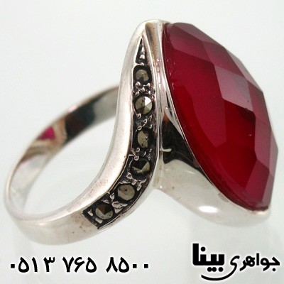 انگشتر یاقوت سرخ و حدید لوزی درشت زنانه