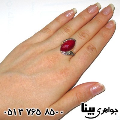 انگشتر یاقوت سرخ و حدید لوزی درشت زنانه