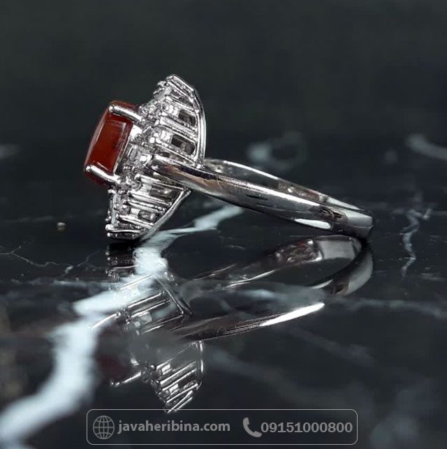 انگشتر عقیق یمنی سرخ نقره زنانه رودیوم _کد:35701