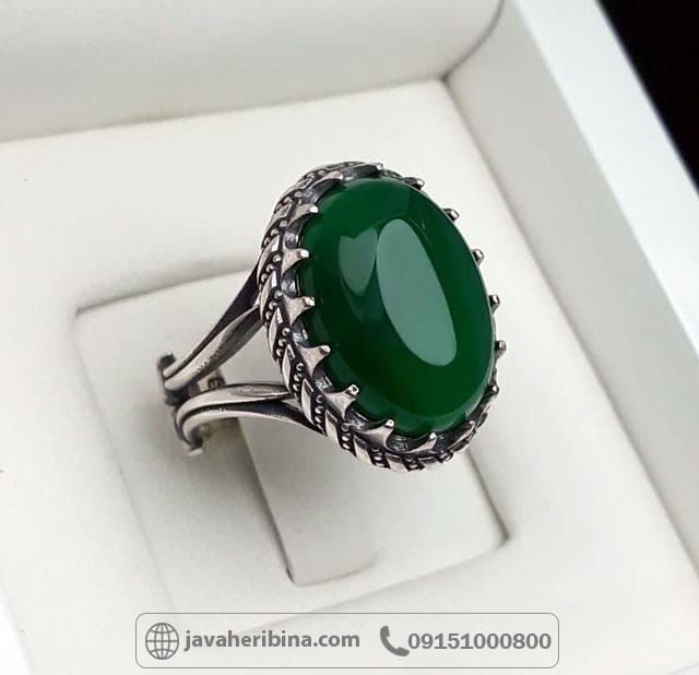 انگشتر عقیق سبز نقره مردانه طرح ذوالفقار _کد:35703