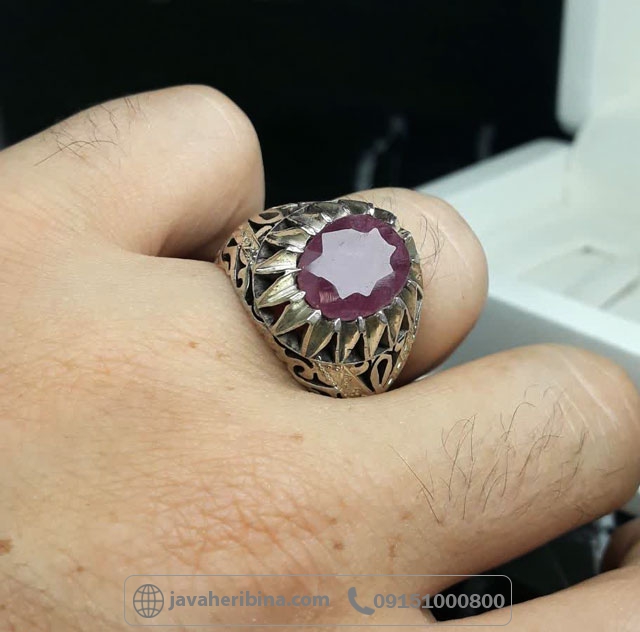انگشتر یاقوت سرخ نقره مردانه خوش رنگ فاخر _کد:35705
