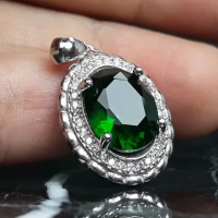 گردنبند نقره طرح زمرد با روکش رودیوم _کد:35713