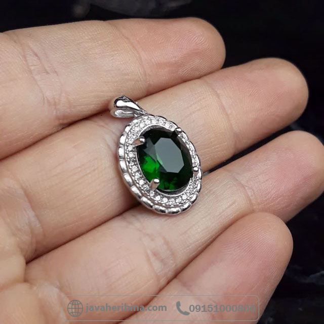 گردنبند نقره طرح زمرد با روکش رودیوم _کد:35713
