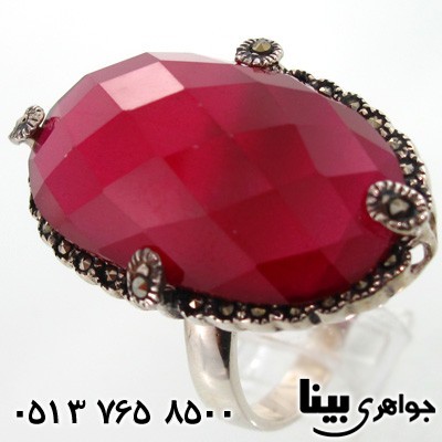 انگشتر یاقوت سرخ و حدید بیضی بهسا درشت زنانه
