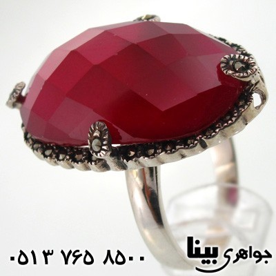 انگشتر یاقوت سرخ و حدید بیضی بهسا درشت زنانه