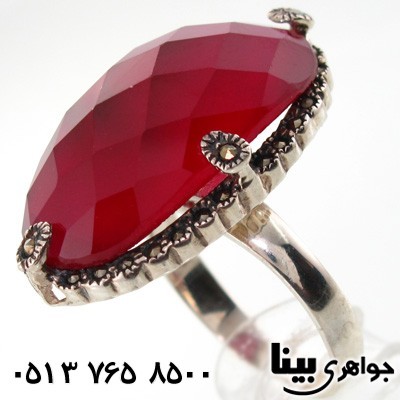 انگشتر یاقوت سرخ و حدید بیضی بهسا درشت زنانه