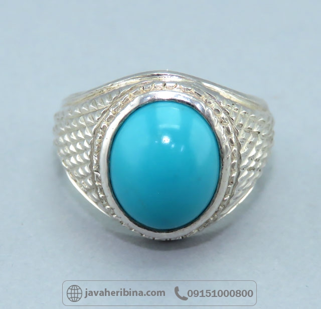 انگشتر فیروزه عجمی با رکاب دست ساز آقای مطاهری و نقره 950 عیار _کد:35742