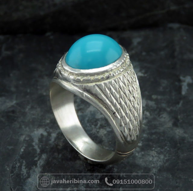 انگشتر فیروزه عجمی با رکاب دست ساز آقای مطاهری و نقره 950 عیار _کد:35742