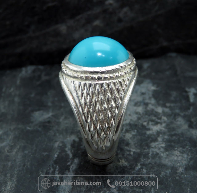 انگشتر فیروزه عجمی با رکاب دست ساز آقای مطاهری و نقره 950 عیار _کد:35742