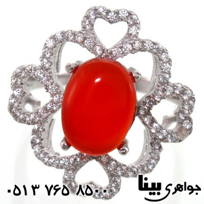 انگشتر عقیق یمنی بیضی طرح قلب زنانه