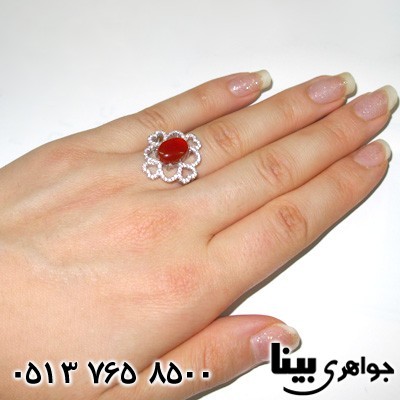 انگشتر عقیق یمنی بیضی طرح قلب زنانه