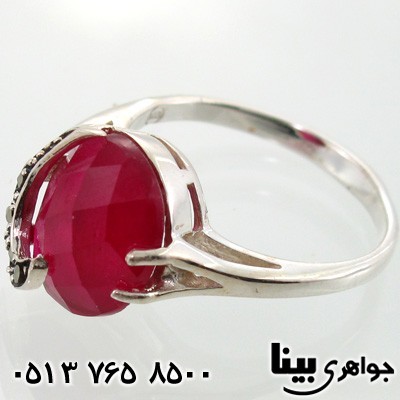 انگشتر یاقوت سرخ و حدید طرح یاس زنانه