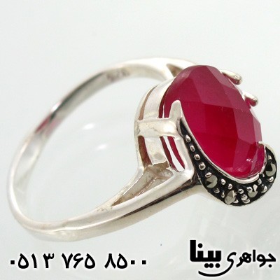 انگشتر یاقوت سرخ و حدید طرح یاس زنانه