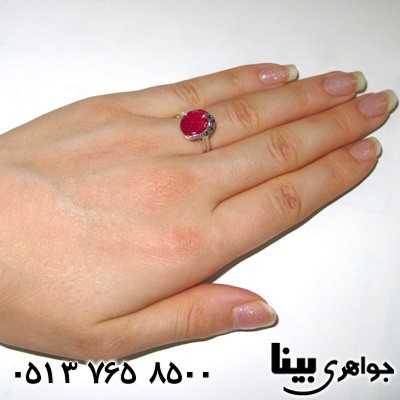 انگشتر یاقوت سرخ و حدید طرح یاس زنانه