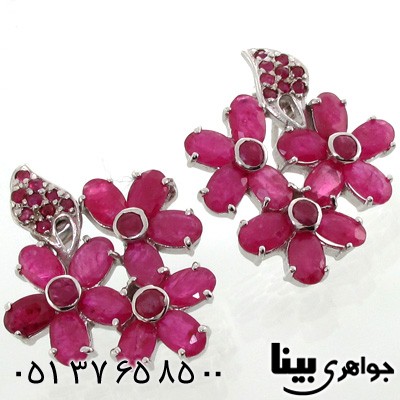 گوشواره یاقوت سرخ شکوفه بهاری زنانه طرح دو