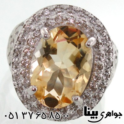 انگشتر سیترین بیضی زنانه درشت کلاسیک