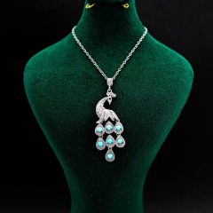 نیشابوری نقره زنانه طرح طاووس با روکش رودیوم _کد:36286