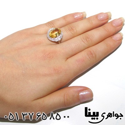 انگشتر سیترین بیضی زنانه طرح بهسا درشت