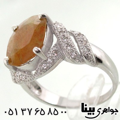 انگشتر یاقوت زرد بیضی تراش برلیانی زنانه درشت