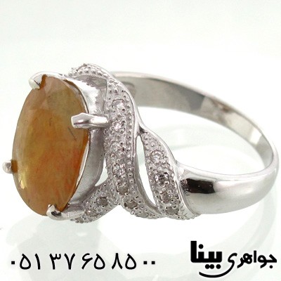 انگشتر یاقوت زرد بیضی تراش برلیانی زنانه درشت