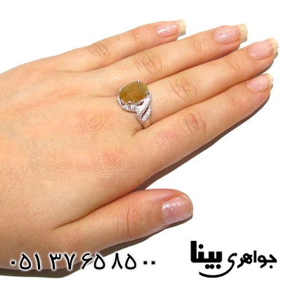انگشتر یاقوت زرد بیضی تراش برلیانی زنانه درشت