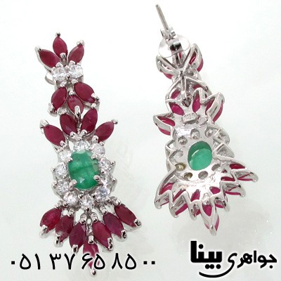 گوشواره چند جواهر یاقوت سرخ و زمرد زنانه