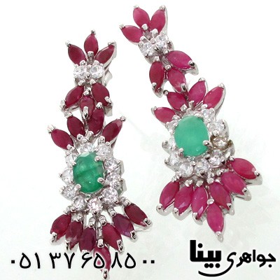 گوشواره چند جواهر یاقوت سرخ و زمرد زنانه
