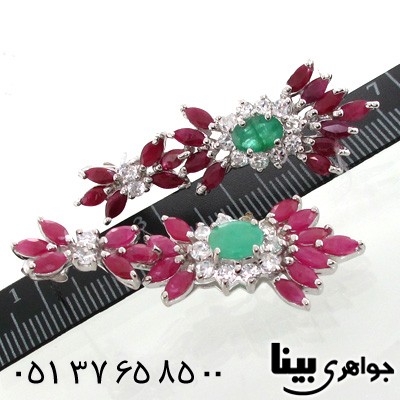 گوشواره چند جواهر یاقوت سرخ و زمرد زنانه