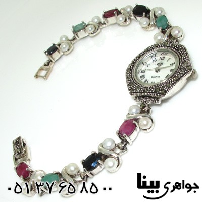 ساعت چند جواهر زمرد و یاقوت سرخ و کبود شش ضلعی زنانه