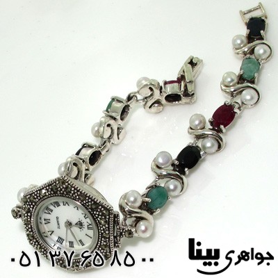 ساعت چند جواهر زمرد و یاقوت سرخ و کبود شش ضلعی زنانه
