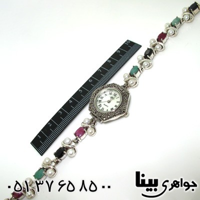 ساعت چند جواهر زمرد و یاقوت سرخ و کبود شش ضلعی زنانه