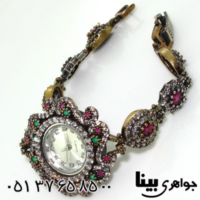ساعت جید سرخ و سبز طرح گل زنانه